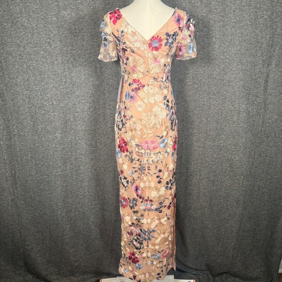 JS Collections Magnolia Pleat-Sleeve Floral Gown Rose Gold Multi Size 2 - Picture 7 of 15